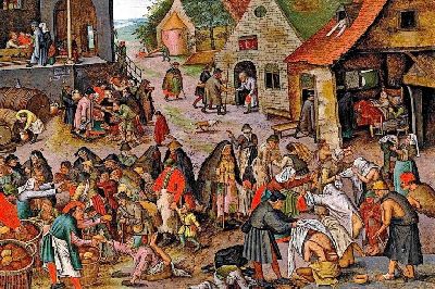 1024px-Pieter Brueghel de Jonge - De zeven werken van barmhartigheid-740x493