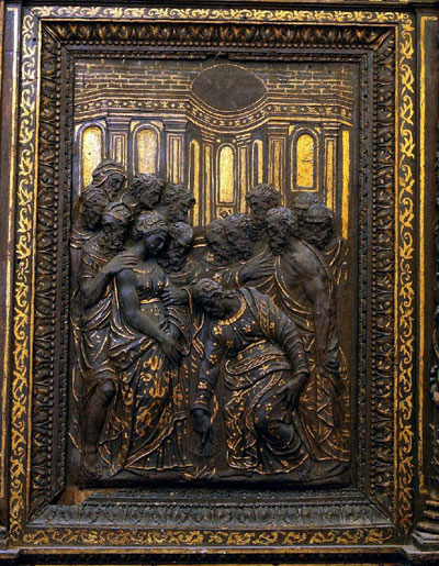 Merliano G. prima metà sec. XVI Gesù Cristo e ladultera in legno scolpito