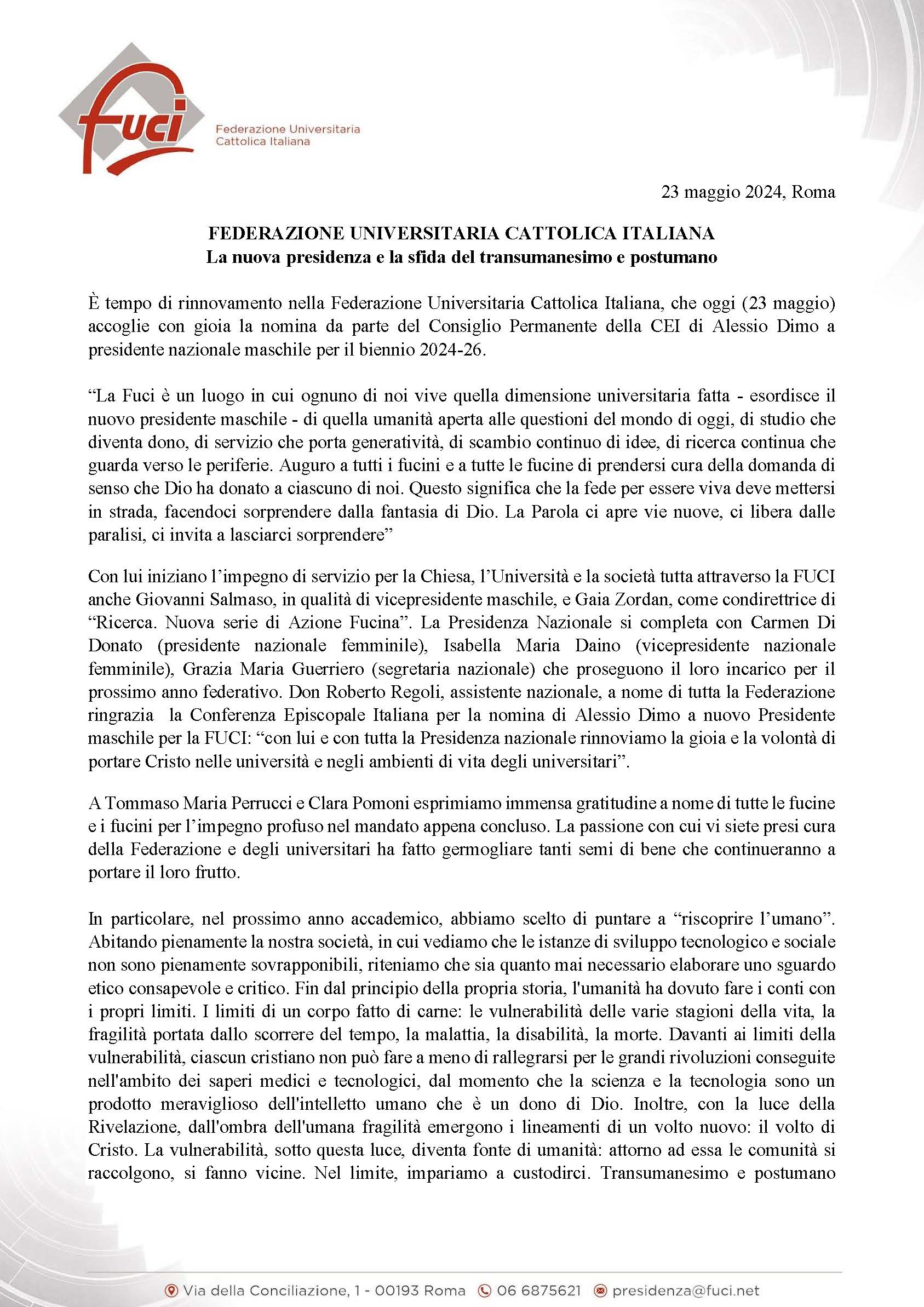 Nuova presidenza FUCI Pagina 1