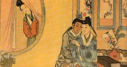 woman spying on male lovers